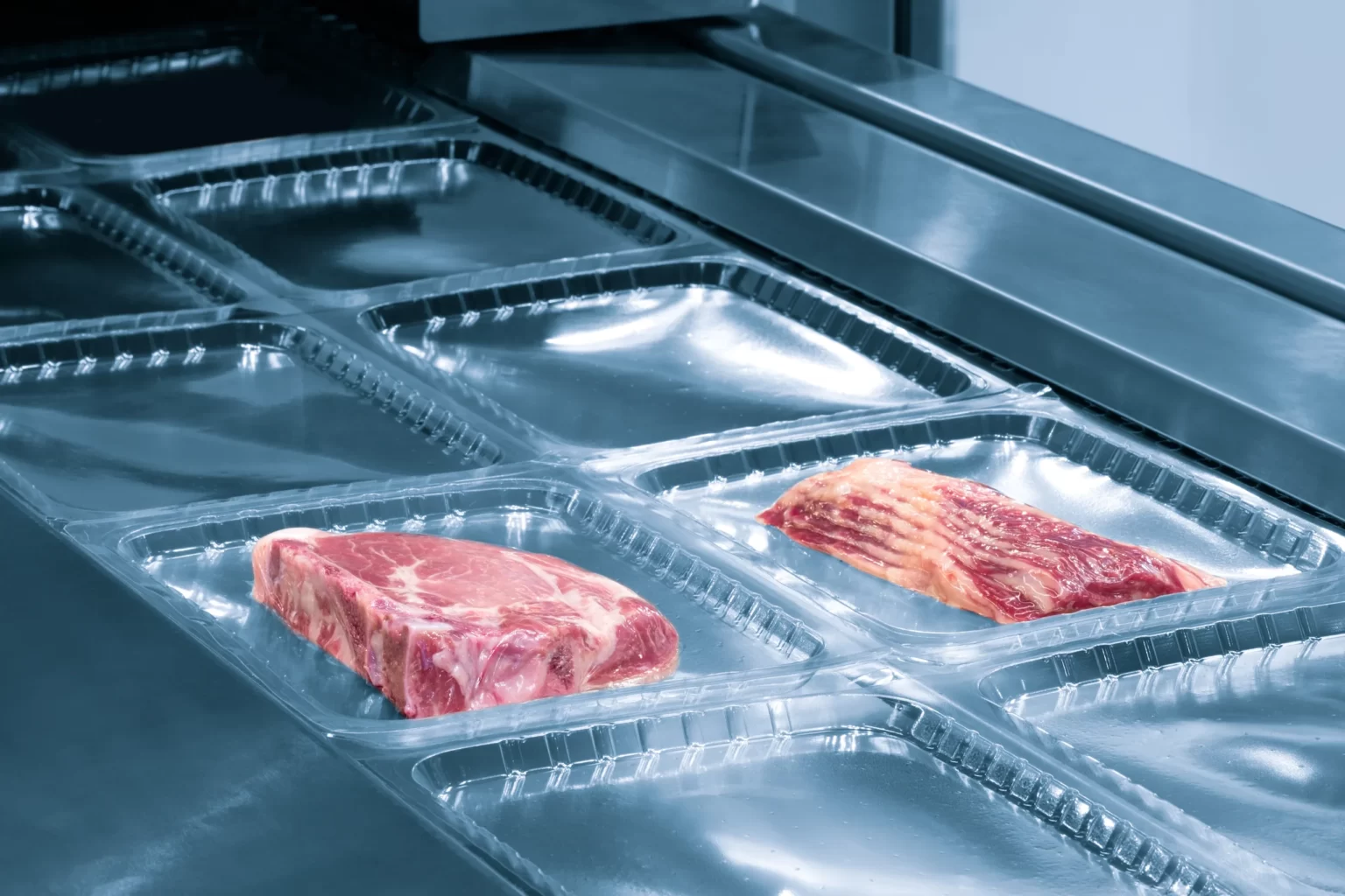 Conditionnement de viande en barquettes sur ligne automatisée