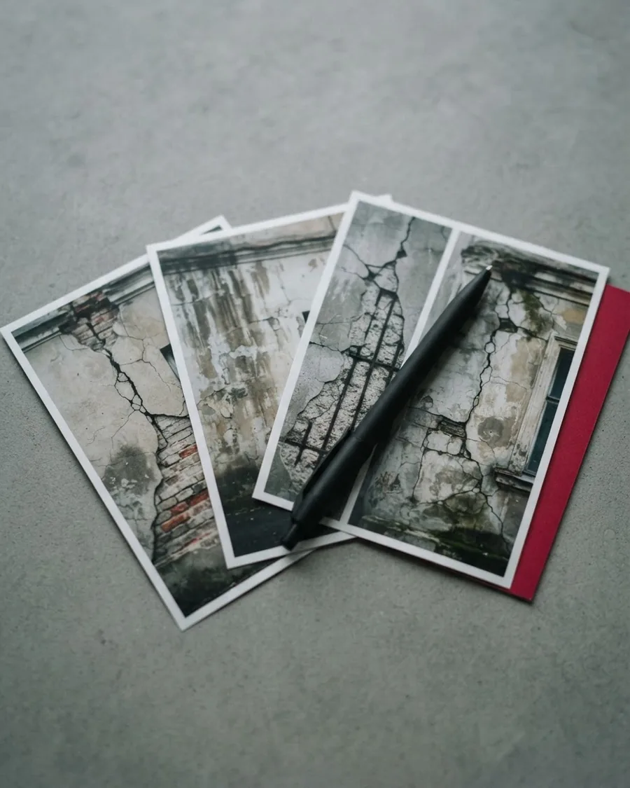 Photographies de désordres sur façade réunies dans un dossier de sinistre décennal, pièces d’un recours mené en expertise